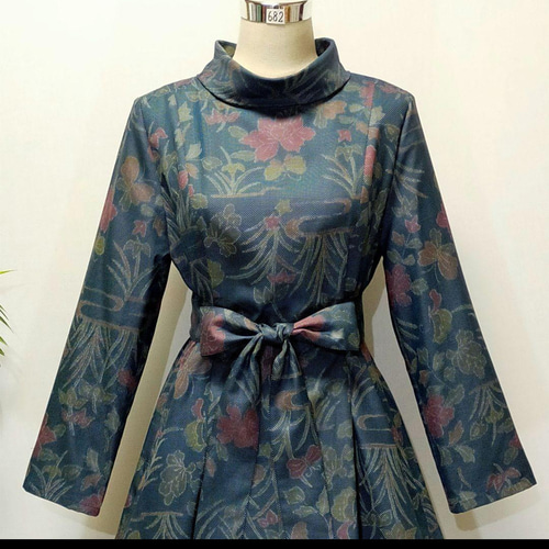 着物リメイク ワンピース 2WAY Aライン 花柄 大人かわいい ロール