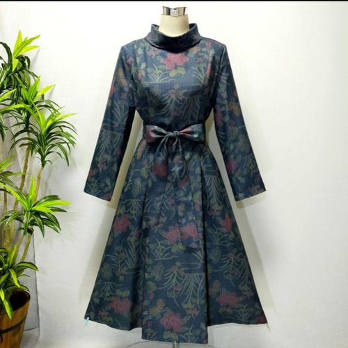 【正規品】 2WAY ワンピース 着物リメイク Aライン 大人かわいい 花柄 ワンピース