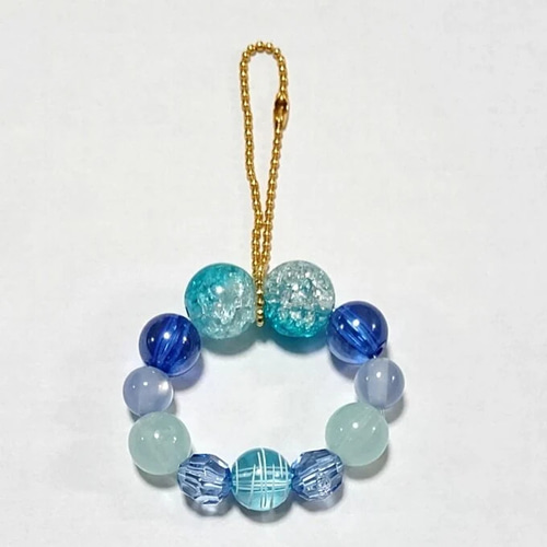 01］青系ビーズストラップ beads strap キーホルダー 石 通販 16631645