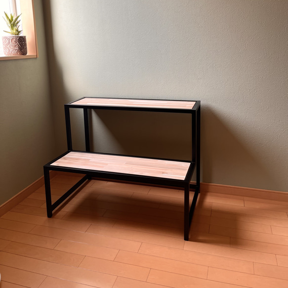 ☆サイズオーダー可能☆ 観葉植物用にも最適 アイアンラック2段