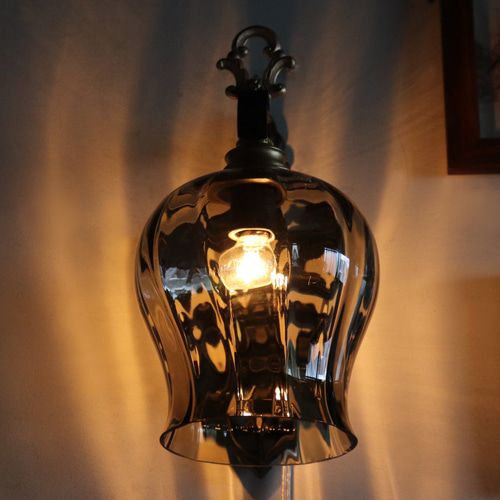USAヴィンテージスモークガラス付アイアンブラケットライト壁掛け照明  
