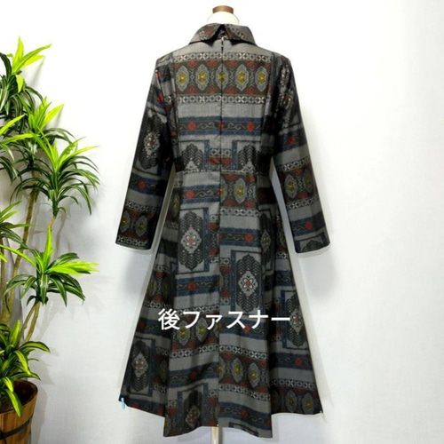 着物リメイク ワンピース 2 WAY Aライン 花柄 ロールカラー プリンセス