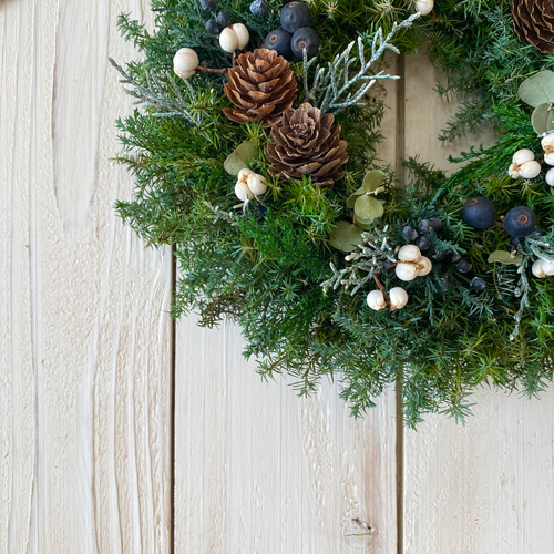 17.クリスマスリース 22センチ⟡.·プリザーブドフラワー︎︎針葉樹のシンプル秋冬クリスマス