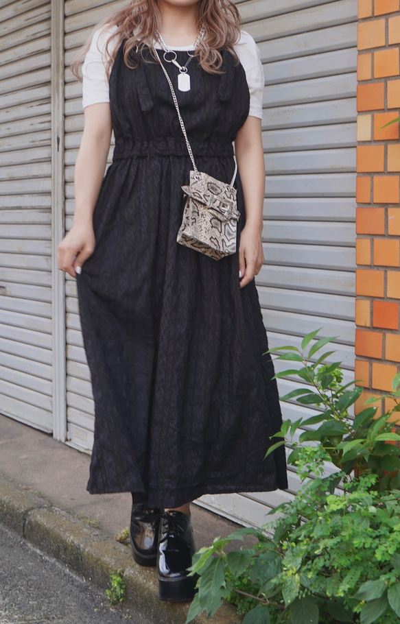 Lacy Stripes Salopette Flare Skirt (black) フレアスカート ブラック 黒 2枚目の画像