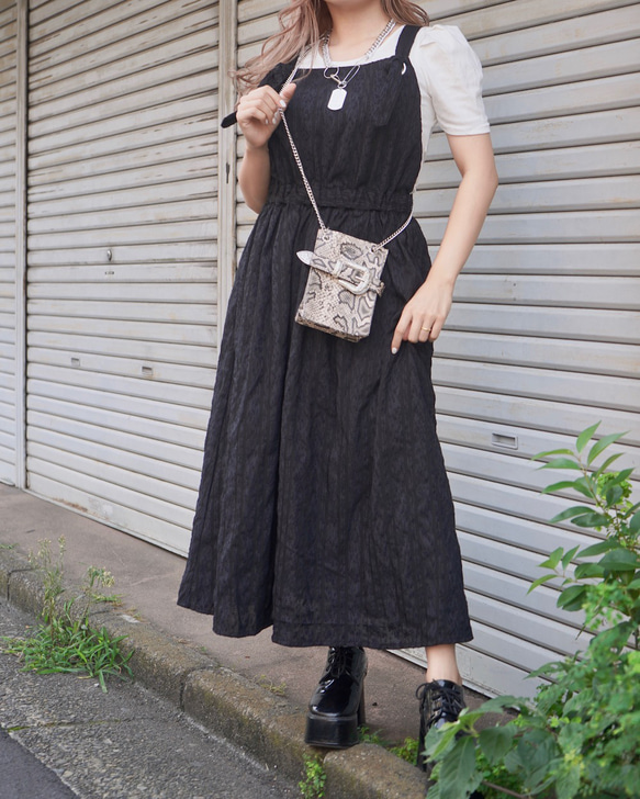 Lacy Stripes Salopette Flare Skirt (black) フレアスカート ブラック 黒 4枚目の画像