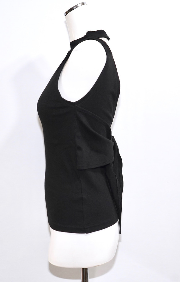 Back Ribbon No-sleeve Tops (black)ノースリーブトップス ブラック 黒 上品 きれいめ 9枚目の画像