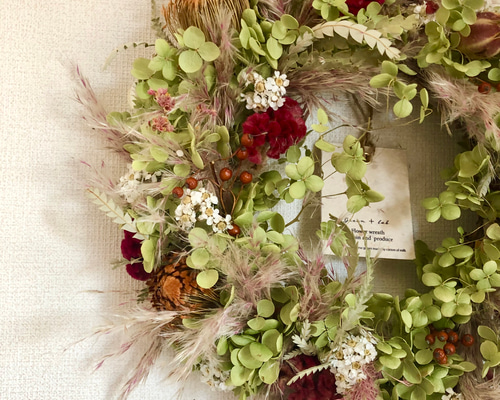 リースアナベルとピンクのパンパース リース Green＋Lab 通販｜Creema  