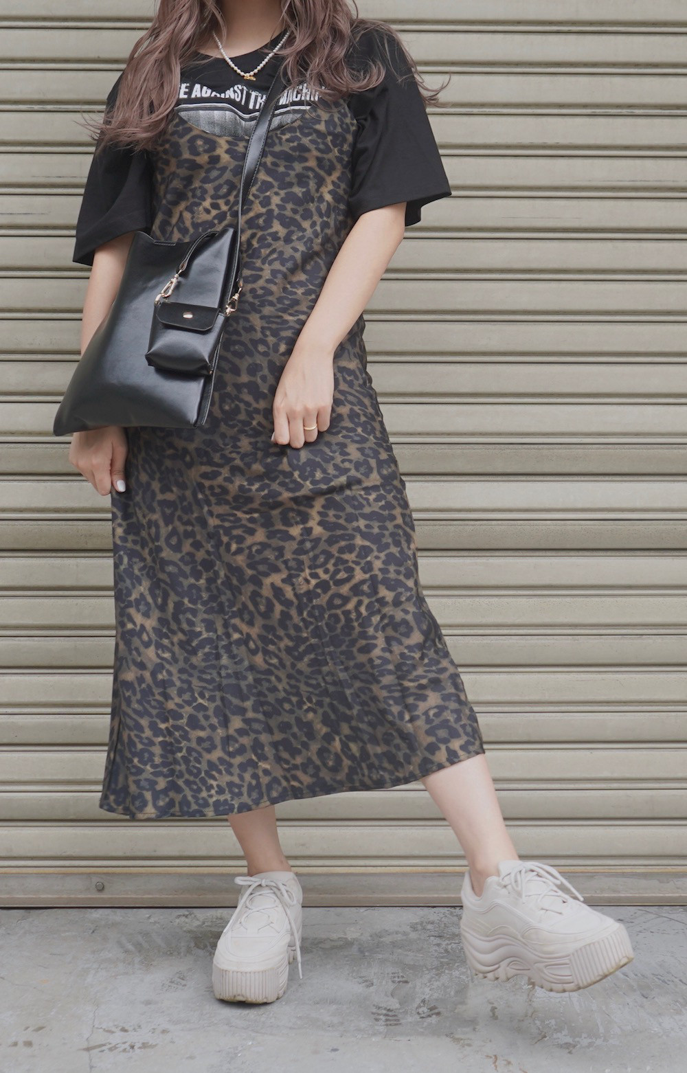 Leopard Flare Long Cami-Onepiece ロング丈ワンピース チェック柄 ガーリー