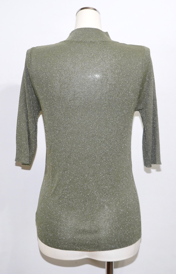 Decolletage Cut Lame S/S Knit Tops (light green) 半袖Tシャツ　グリーン 8枚目の画像