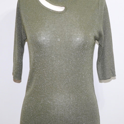 Decolletage Cut Lame S/S Knit Tops (light green) 半袖Tシャツ　グリーン 5枚目の画像