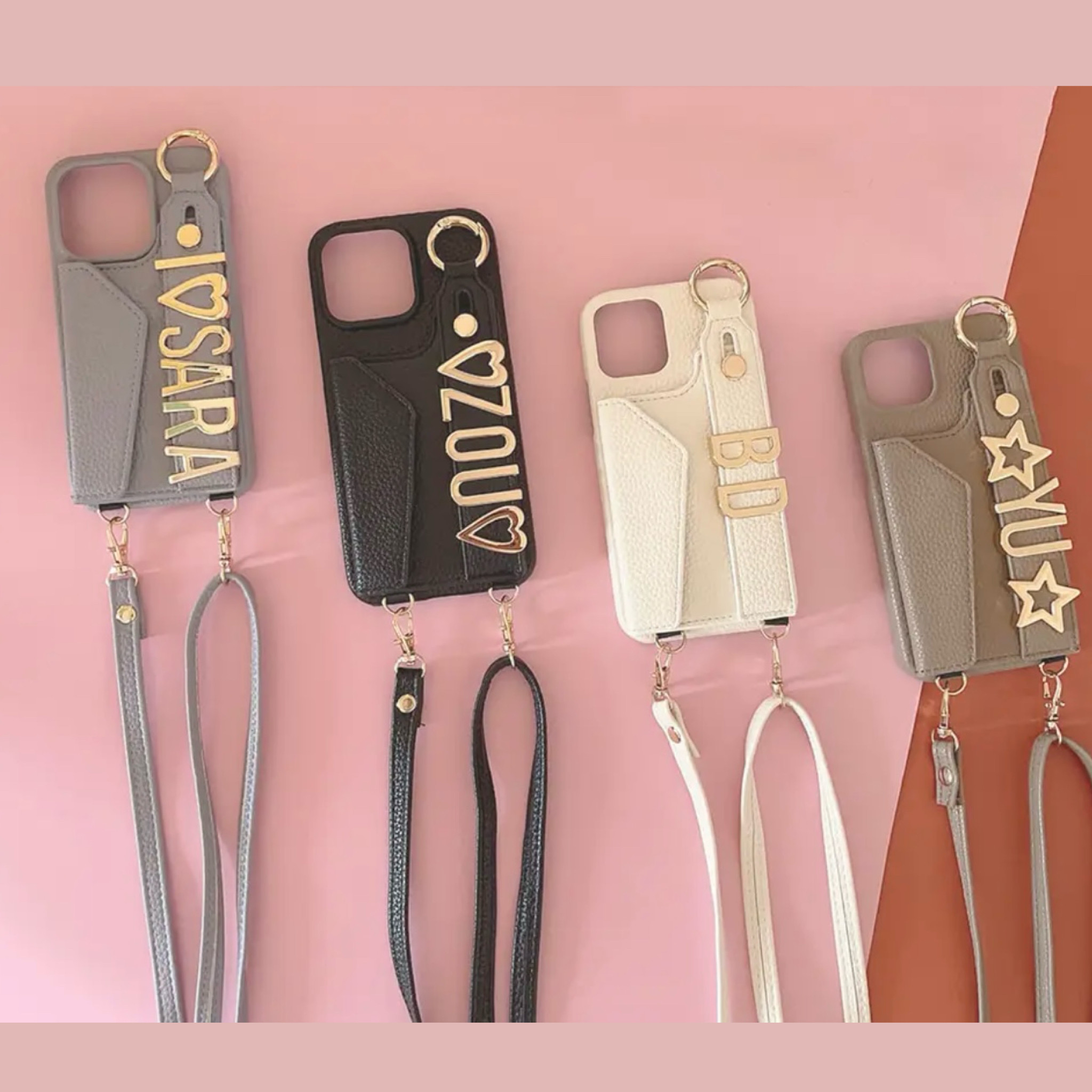 カードポケット＆ショルダー付き♡お出かけにも便利な名入れ可能iPhone＆Galaxyケース