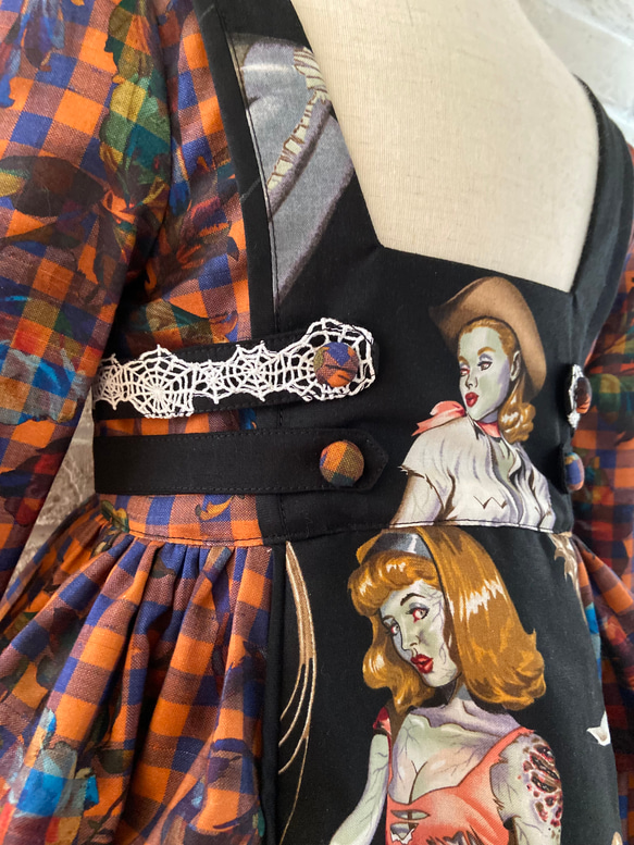 子供服　ゾンビガール‍♀️✖️チェック パネルラインワンピースドレス　100サイズ　女の子　ハロウィン　仮装 10枚目の画像