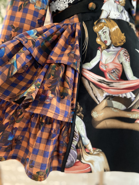子供服　ゾンビガール‍♀️✖️チェック パネルラインワンピースドレス　100サイズ　女の子　ハロウィン　仮装 5枚目の画像