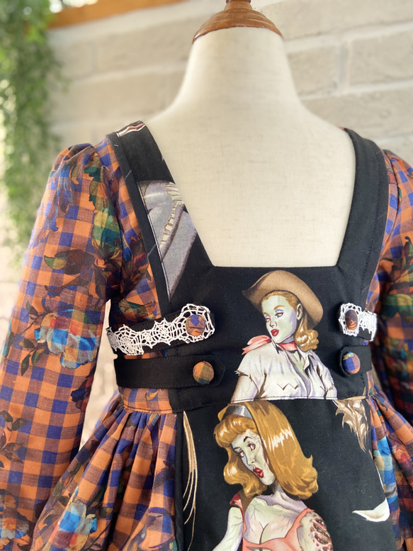 子供服　ゾンビガール‍♀️✖️チェック パネルラインワンピースドレス　100サイズ　女の子　ハロウィン　仮装 6枚目の画像