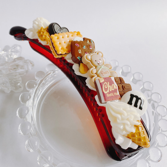chocolate お菓子のバナナクリップ＆ヘアゴム  スイーツデコ  フェイクスイーツ 4枚目の画像
