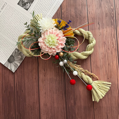 No.162 カラー八の字しめ縄リース2024 ハンドメイドお正月飾り