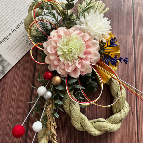 No.162 カラー八の字しめ縄リース2024 ハンドメイドお正月飾り玄関