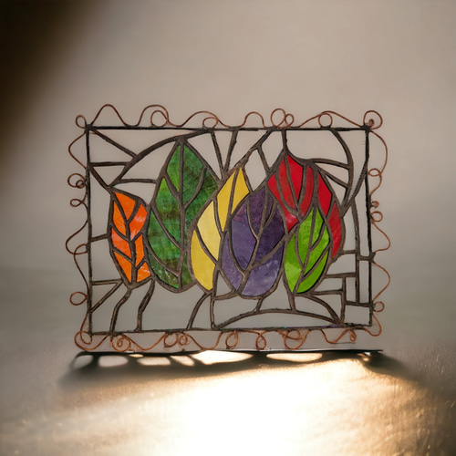 ステンドグラスパネル インテリア雑貨 季節飾り 紅葉 サンキャッチャー