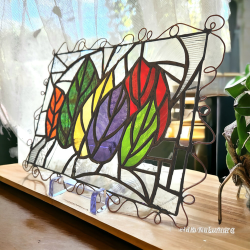 ステンドグラスパネル インテリア雑貨 季節飾り 紅葉 サンキャッチャー