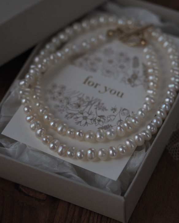 ｜2way｜淡水パールのネックレス｜マンテル石入り｜品質AA+｜お好みの長さでお作りします 11枚目の画像