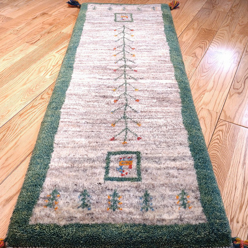 ペルシャ ギャッベ ミニランナー 116×40 茜色 生命の木 花 ギャッベ