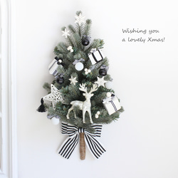 モノトーン　壁掛けのクリスマスツリー　ウォールデコツリー　ハンギングツリー　　クリスマス　白黒　R＆yCH89 2枚目の画像