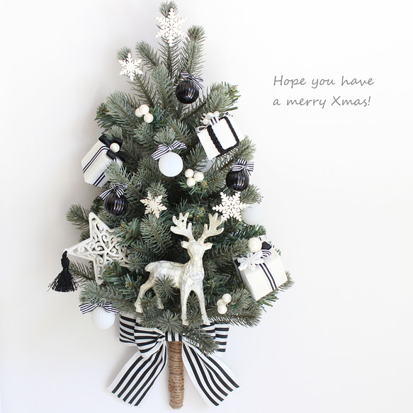 モノトーン　壁掛けのクリスマスツリー　ウォールデコツリー　ハンギングツリー　　クリスマス　白黒　R＆yCH89 1枚目の画像