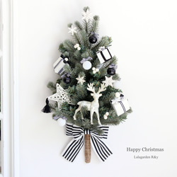 モノトーン　壁掛けのクリスマスツリー　ウォールデコツリー　ハンギングツリー　　クリスマス　白黒　R＆yCH89 7枚目の画像