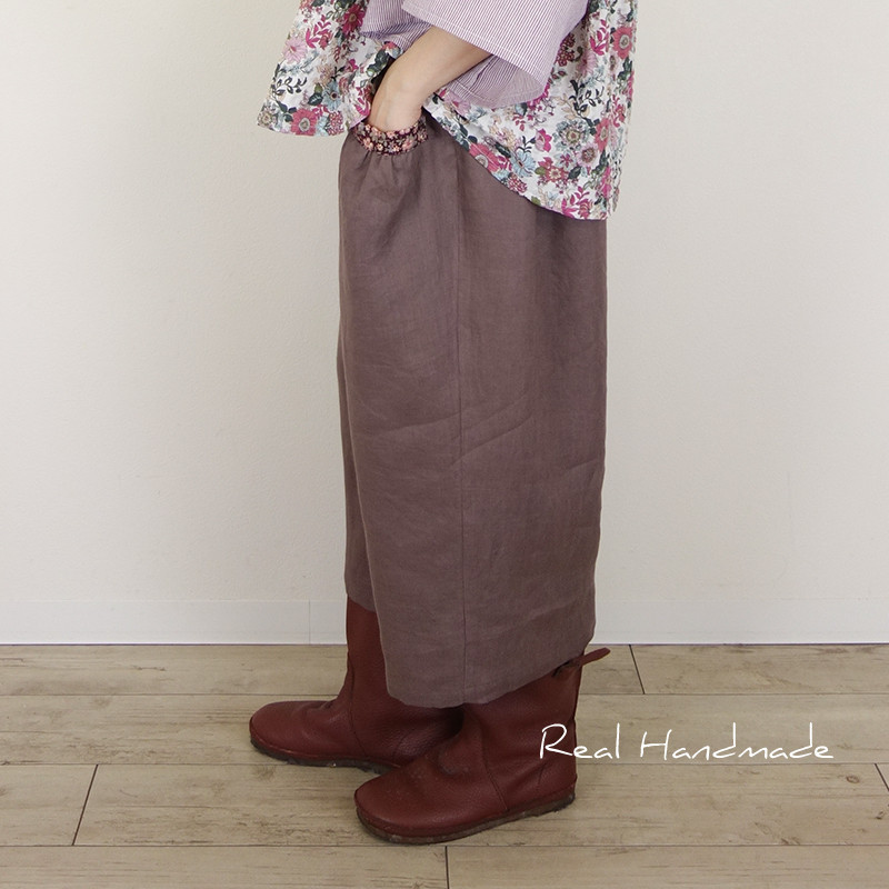 [予約販売] ヨーロッパモカリネン小花切替パンツ