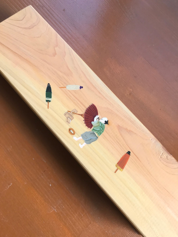 食卓に置ける箸箱　江戸時代の傘張職人　和柄　カトラリーケース　メガネ入れ　小物入れ　蓋付き木製　少人数用 8枚目の画像