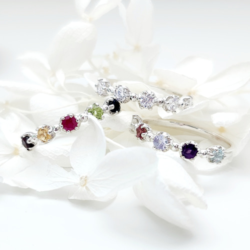 好きな天然石 選べる五つの色 マルチカラーリング H-245 指輪・リング