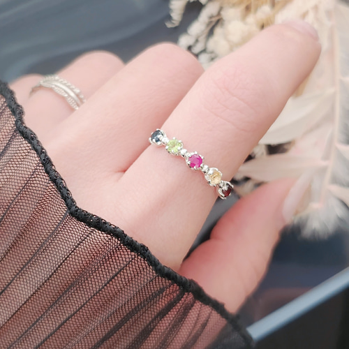 好きな天然石 選べる五つの色 マルチカラーリング H-245 指輪・リング