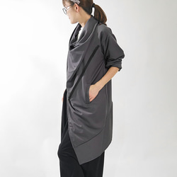 不對稱 Cache-Coeur 拉鍊長外套針織開襟衫灰色 第2張的照片