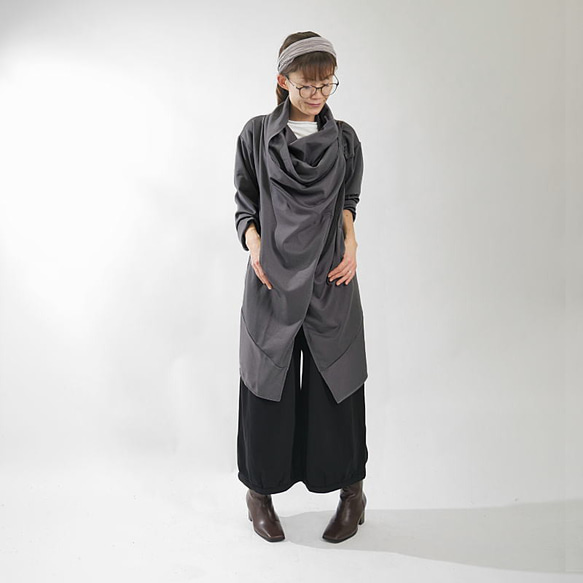 不對稱 Cache-Coeur 拉鍊長外套針織開襟衫灰色 第4張的照片