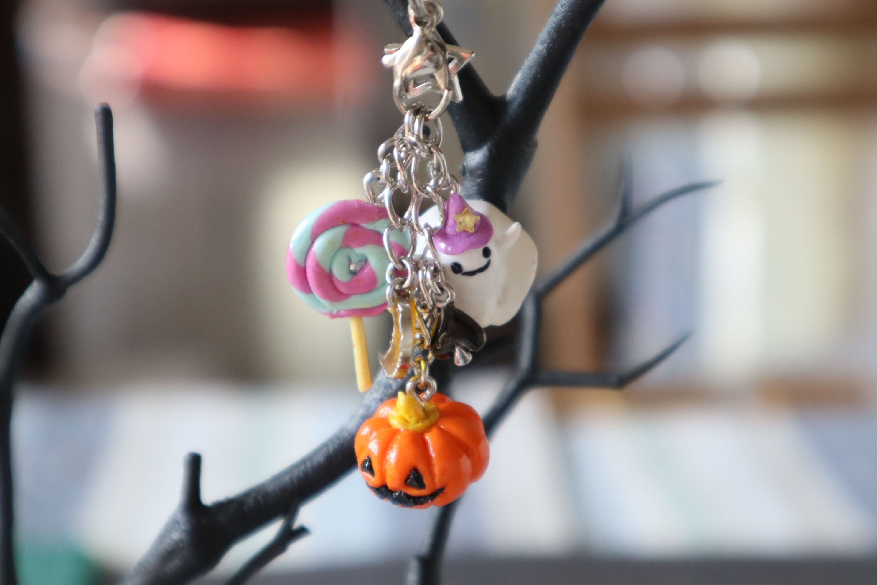 ハロウィンストラップ・揺れるカボチャとお化け・キャンディー
