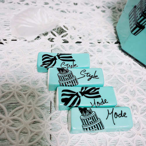 ティファニーブルー&ブラックリボン柄箸置き(4個)SET 箸・箸置き