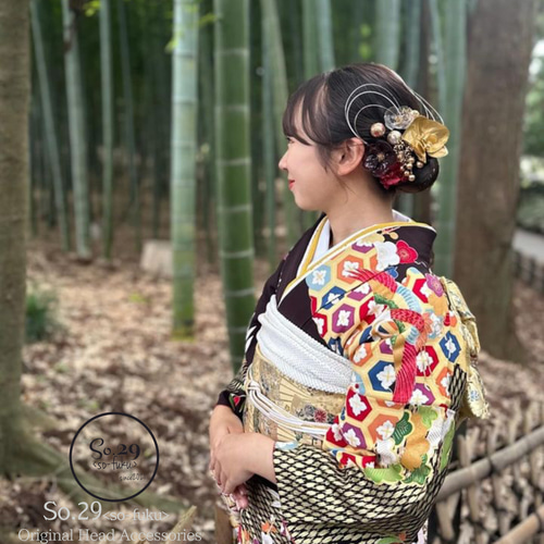 クリアフラワーと金の胡蝶蘭の髪飾り｜振袖・袴・成人式・卒業式