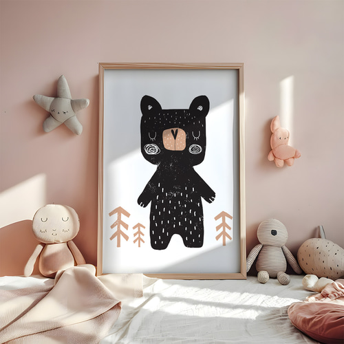 アートポスター 子供部屋 動物イラスト くま クマ 北欧風 モノトーン
