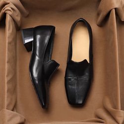 黒 レザー スクエアトゥローファー SULLEN サヤ SAYA フラット本革スクエアトウローファー （ブラック） -【公式