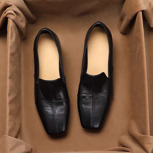 履き心地ガ柔らかい！ 高級感 ローファー 靴 スクエアトゥ パンプス