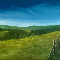 【手描きの油絵作品】青く澄んだ空と緑 1枚目の画像