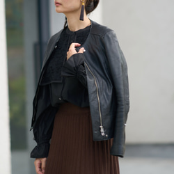 ﾓﾘﾉｶﾞｯｺｳ 花束のようなレースビックカラーケープ長袖ブラウス (ブラック) 襟付きデザイン｜mg-lb17-bk 18枚目の画像