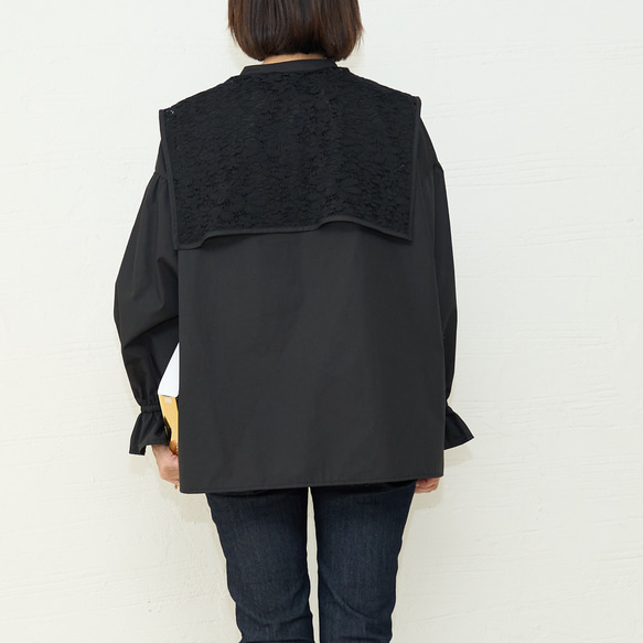 ﾓﾘﾉｶﾞｯｺｳ 花束のようなレースビックカラーケープ長袖ブラウス (ブラック) 襟付きデザイン｜mg-lb17-bk 9枚目の画像