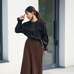 ﾓﾘﾉｶﾞｯｺｳ 花束のようなレースビックカラーケープ長袖ブラウス (ブラック) 襟付きデザイン｜mg-lb17-bk 19枚目の画像