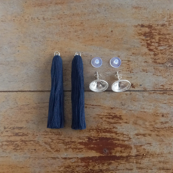 &lt;3種尺寸&gt; 2way經典卡倫銀耳環靛藍染色流蘇/原始規格 第11張的照片