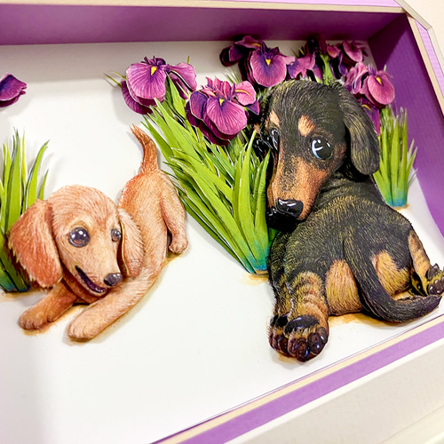 ミニチュアダックスフント油絵 8 号 額付 ミニチュアダックスフント油絵 8 号 額付