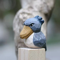 ハシビロコウ  置物　ウッド 木彫り小鳥 1枚目の画像