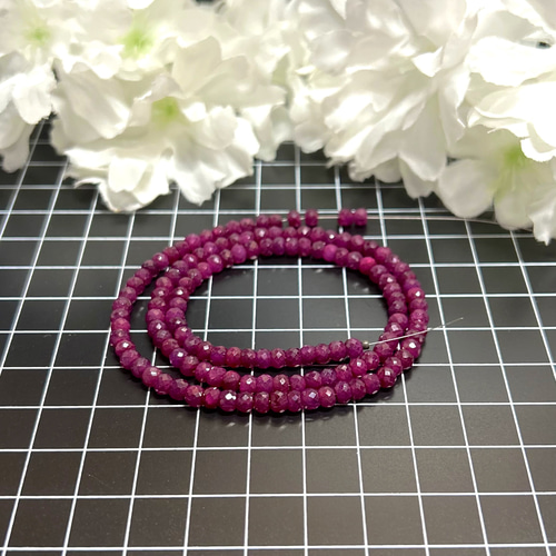 3x4mm 4個 ルビー ボタンカット 天然無着色 天然石 ロンデル 天然石  