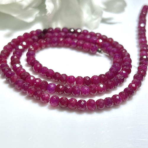 3x4mm 4個 ルビー ボタンカット 天然無着色 天然石 ロンデル 天然石  