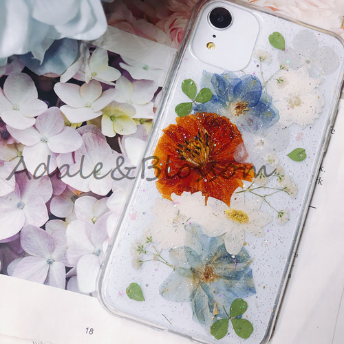 iPhone14 手帳型押し花ケース花柄/ スマホケースiPhone15Pro 